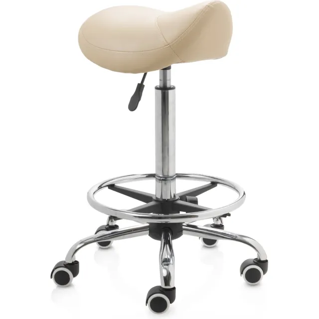 ZenGrowth ergonomische zadelkruk met hoge gasveer beige - Kapperskruk op zachte wielen – Met voetring – Zadelstoel - In hoogte verstelbaar