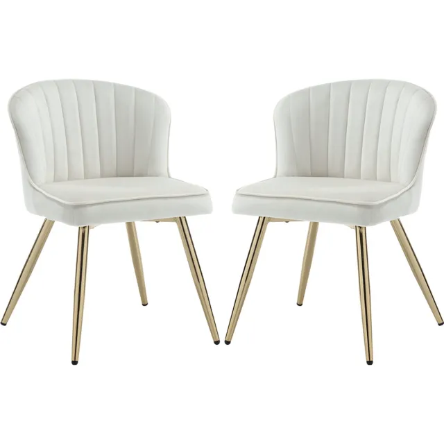 chairus Eetkamerstoel Set van 2 stoelen - Beige - Velvet - Met Metalen Poten - Schelpvormige rugleuning - Armloze stoelen - Gewatteerde zitting - Voor de Woonkamer en Keuken