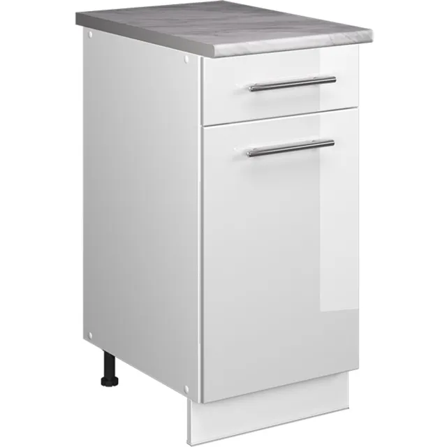 Vicco Onderkast voor spoelbak/kookplaat Fame-Line, Wit Hoogglans/Wit, 40 cm, WB Marmer
