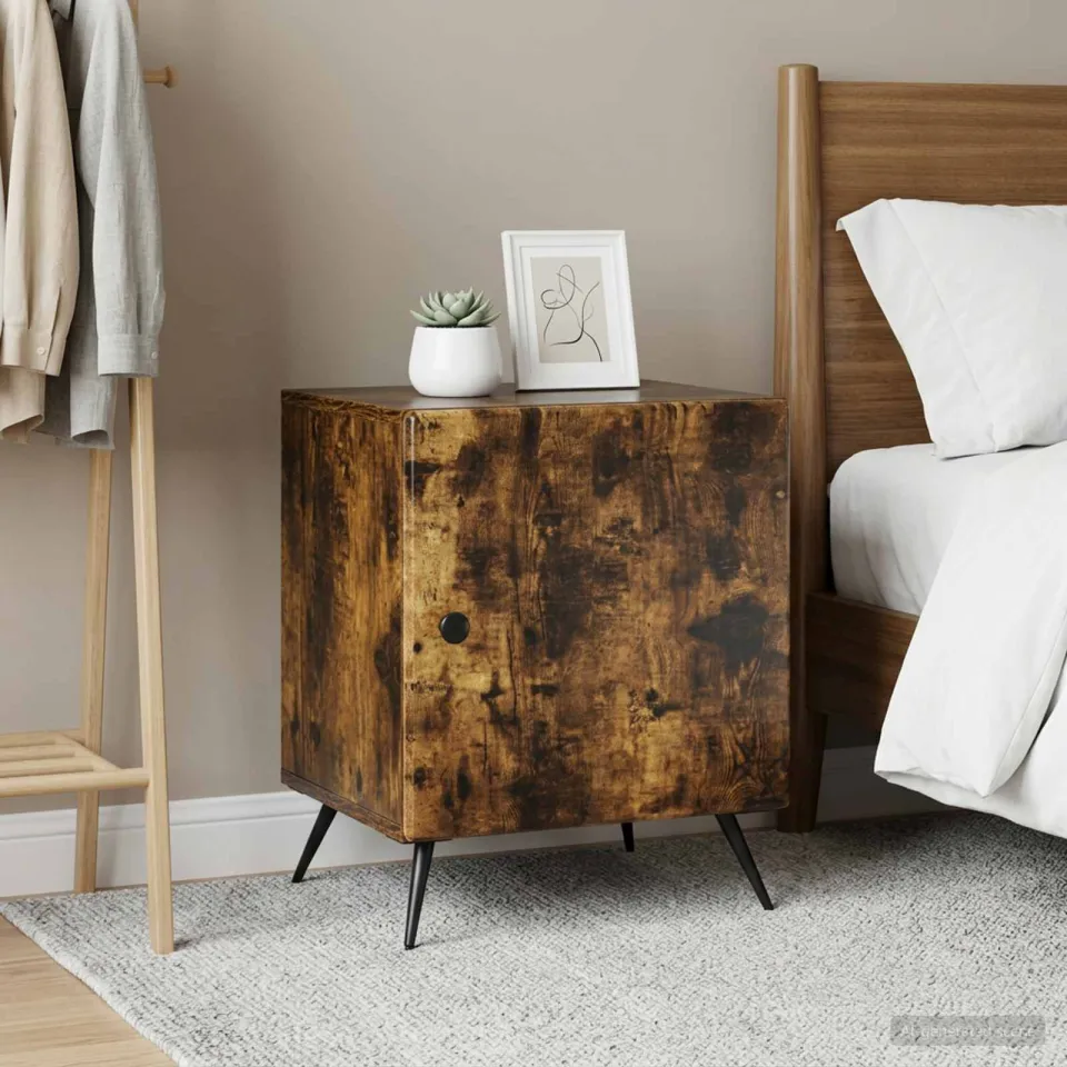 vidaXL Nachtkastje 2 st Gerookt eiken 43 x 34,5 x 50 cm Bewerkt hout, foto 4