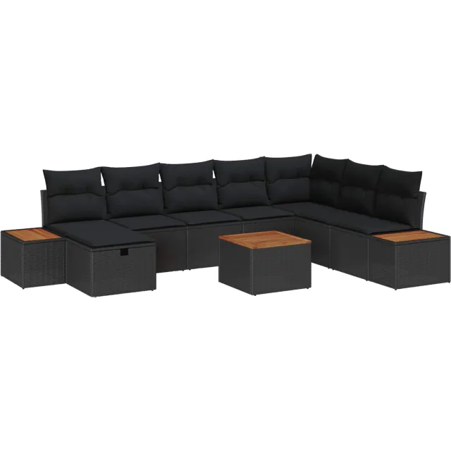 vidaXL Tuinbankenset 9 st Zwart poly rattan