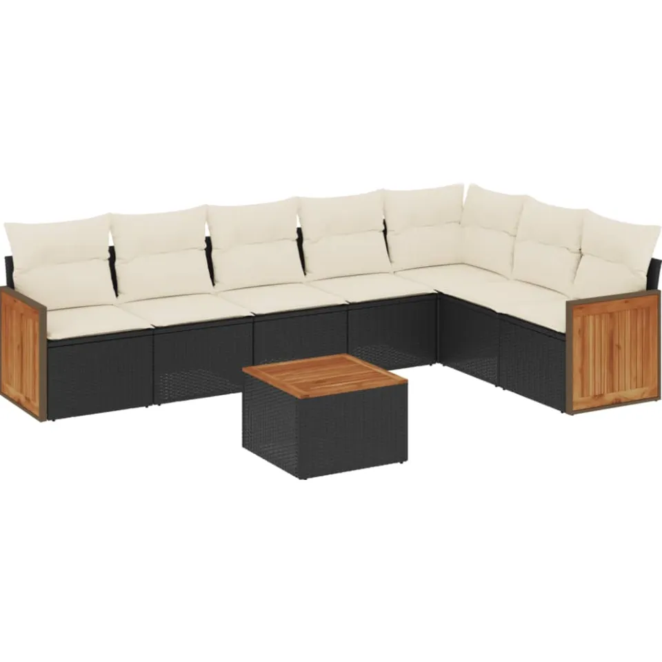 vidaXL 8-delige Loungeset met kussens poly rattan zwart, foto 3