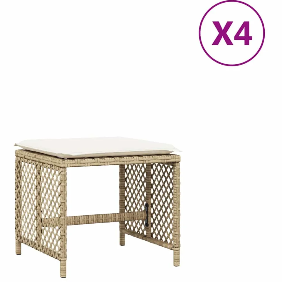 vidaXL Tuinkrukken 4 st met kussens 41x41x36 cm poly rattan beige, foto 3