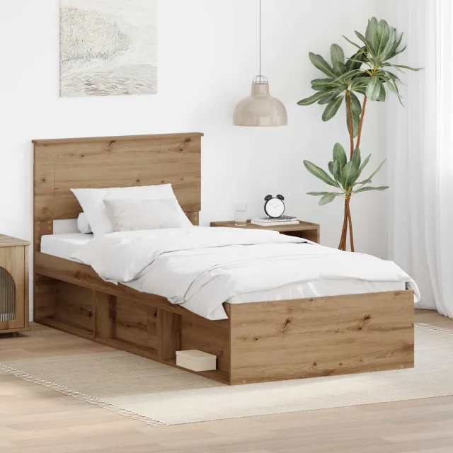 vidaXL Bedframe Ambachtelijk eiken 100 x 200 cm Bewerkt hout Bruin