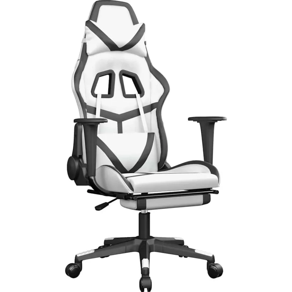 vidaXL Massage gamestoel met voetensteun kunstleer wit en zwart, foto 4