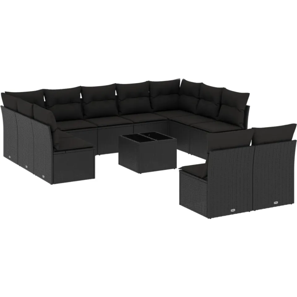 vidaXL 12-delige Loungeset met kussens poly rattan zwart