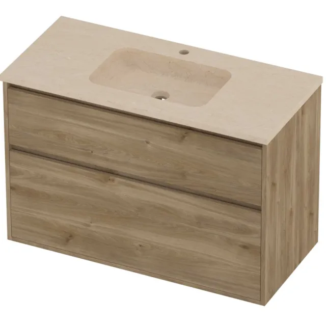 Proline Rollo Badmeubelset Hardsteen Elegant 2 Laden 100x46x67 cm Sand Stone Cider Oak Eiken