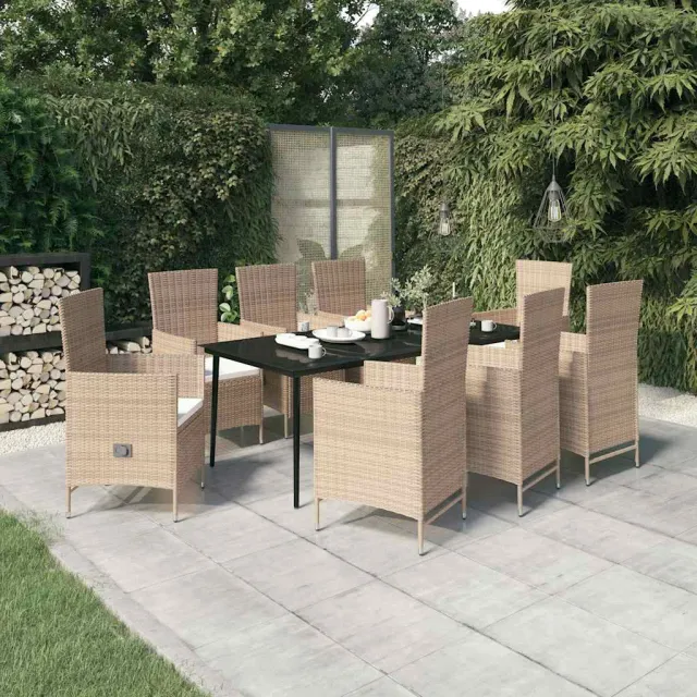 vidaXL 9-delige Tuinset met kussens beige, foto 2