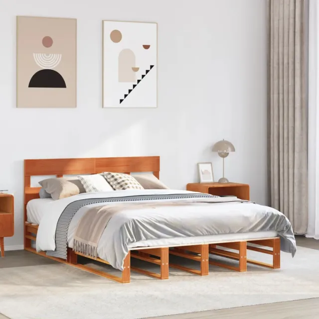 vidaXL Bedframe zonder matras massief grenenhout wasbruin 160x200 cm bruin