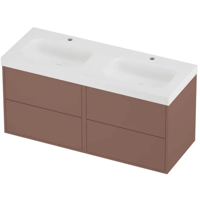 Proline Haga Badmeubelset Polystone Mezza 2 Kraangaten 120x46x58 cm Mat White Beauty Blush Rosé Goud