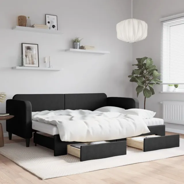 vidaXL Slaapbank met onderschuifbed en lades 80x200 cm stof zwart