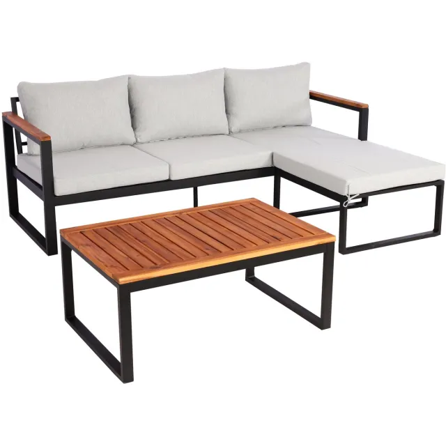 MCW Tuinset MCW-L26b, tuinlounge zitgroep loungeset bank, aluminium acaciahout MVG-gecertificeerd ~ lichtgrijs