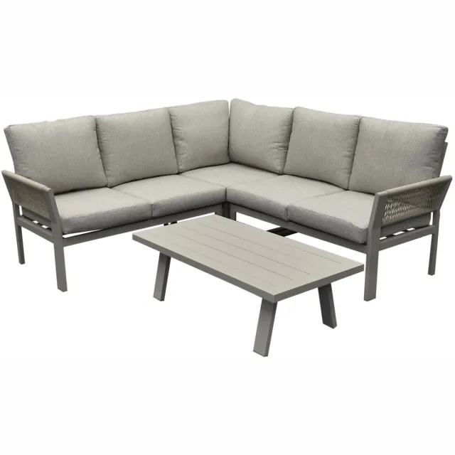 AVH-Collectie Saigon hoek loungeset 4 delig latte zand aluminium Zand / Latte / Linen