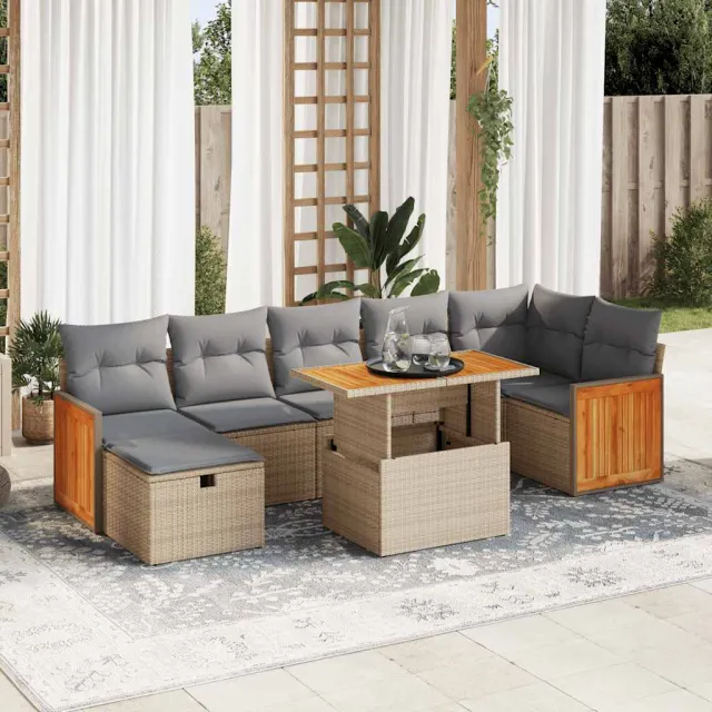 vidaXL 8-delige Loungeset met kussens poly rattan acacia beige, foto 2