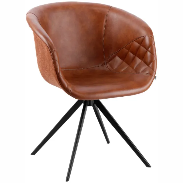 Vega Stoel met armleuning Yankee; 61x60x80 cm (BxDxH); zitting cognac, frame zwart