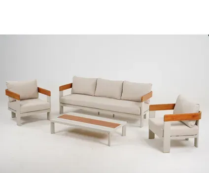 Central Park - Praxis Eigen Merk Central Park Loungeset Naxos - Aluminium/polyester - Beige - 5 Personen Hout