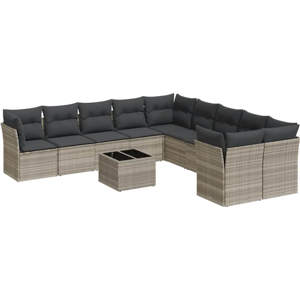 vidaXL 11-delige Loungeset met kussens poly rattan lichtgrijs