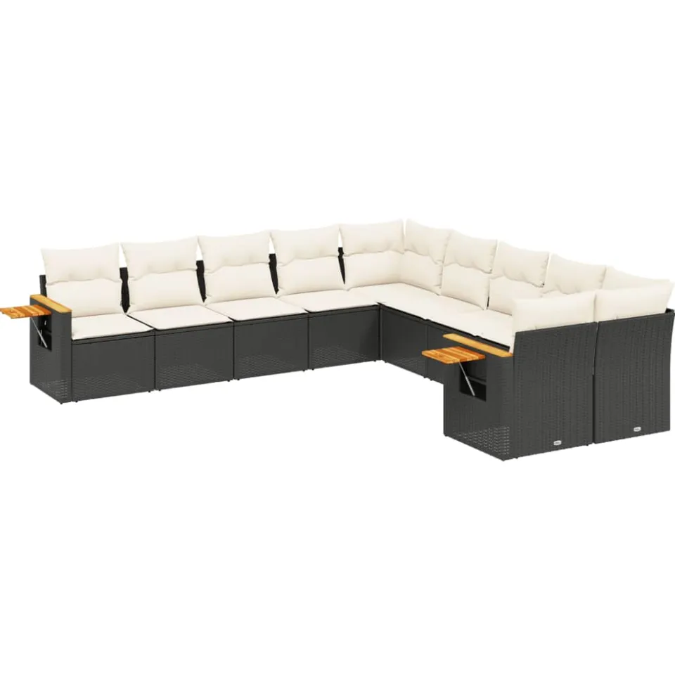 vidaXL 10-delige Loungeset met kussens poly rattan zwart, foto 3