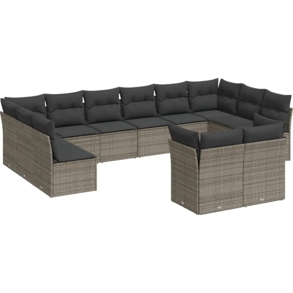 vidaXL 12-delige Loungeset met kussens poly rattan grijs, foto 4