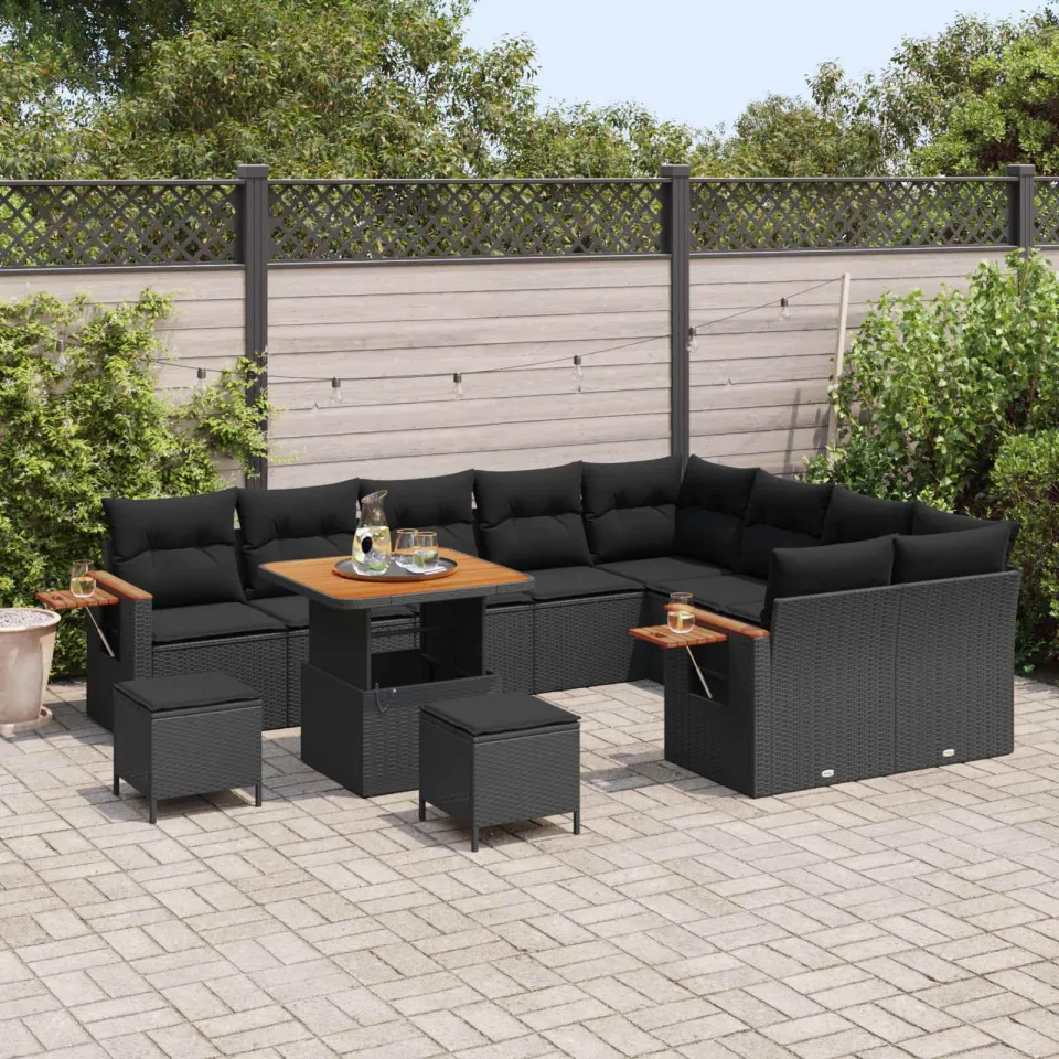 vidaXL Tuinbankenset 12 st Zwart poly rattan, foto 3