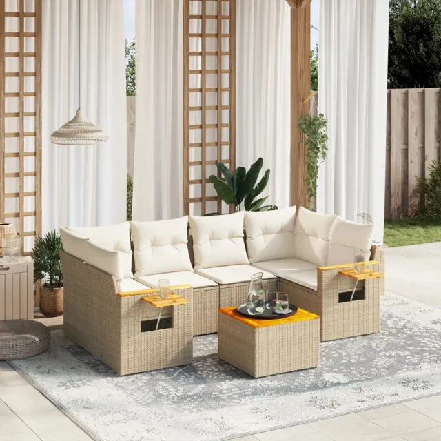 vidaXL 7-delige Loungeset met kussens poly rattan beige, foto 2