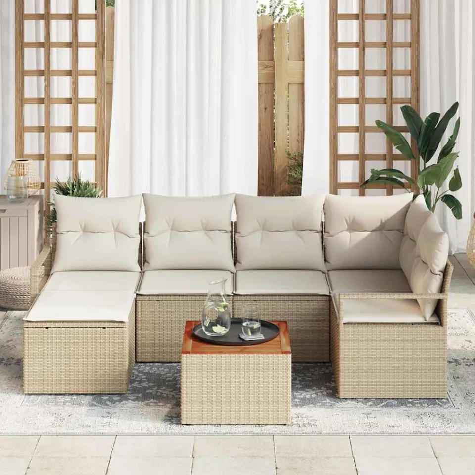 vidaXL Tuinbankenset 7 st Beige en Crème poly rattan, foto 3