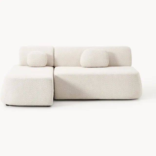 Westwing Collection Hoekbank Pao (2-zits) van teddy-bouclé Wit