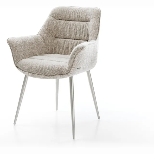 DELIFE Gestoffeerde-stoel Kaira-Flex 4-poot conisch roestvrij staal geweven stof beige