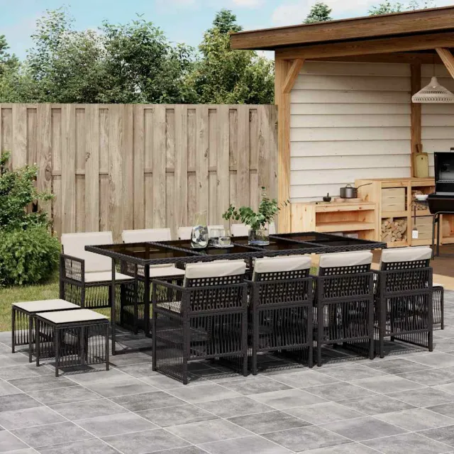 vidaXL 13-delige Tuinset met kussens poly rattan zwart