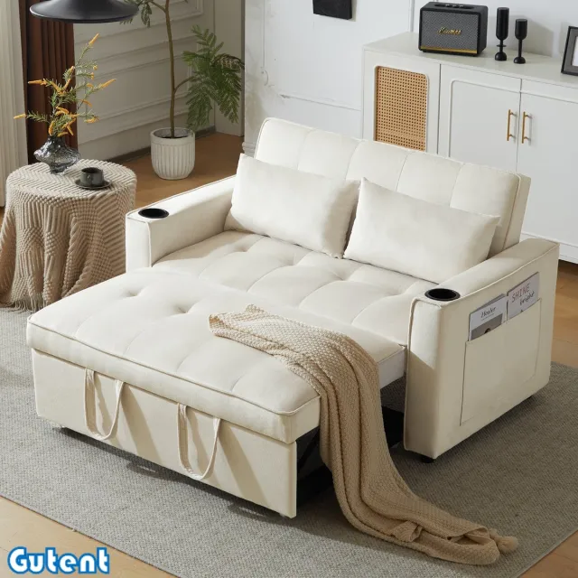 Gutent Opvouwbare slaapbank - met slaapfunctie - met bekerhouder en kussens - Beige