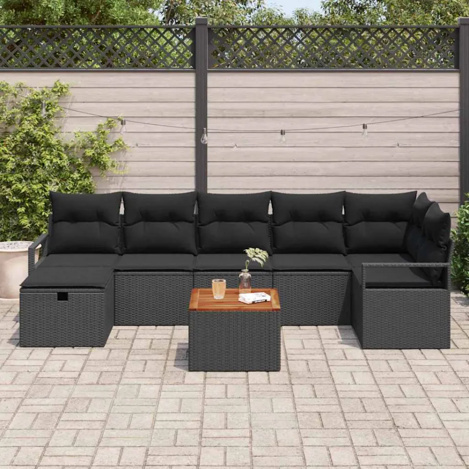 vidaXL Tuinbankenset 8 st Zwart poly rattan, foto 3