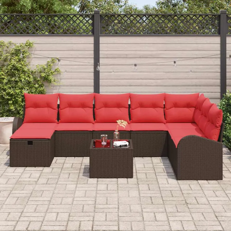vidaXL Tuin Sofa Set 9 st Bruin poly rattan, foto 3