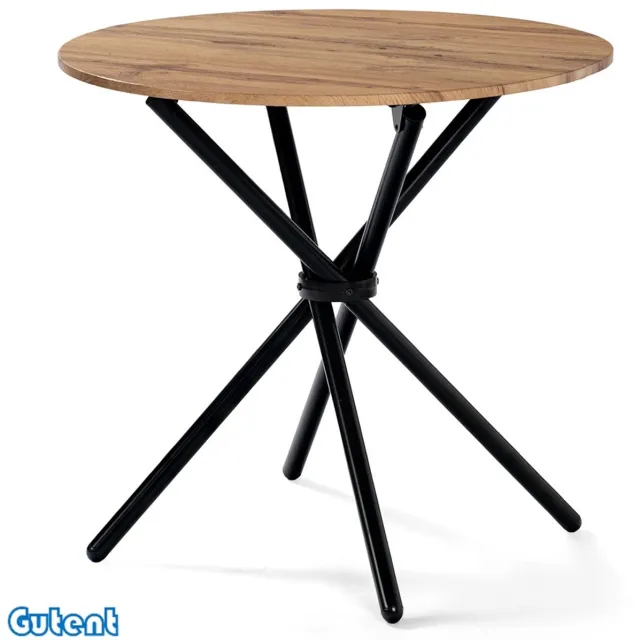 Gutent Eettafel-Hout Effect-Rond-Kruis-ronde-poten-80*80cm-Donkerbruin