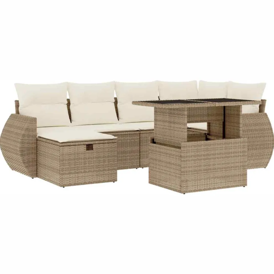 vidaXL 7-delige Loungeset met kussens poly rattan beige, foto 3