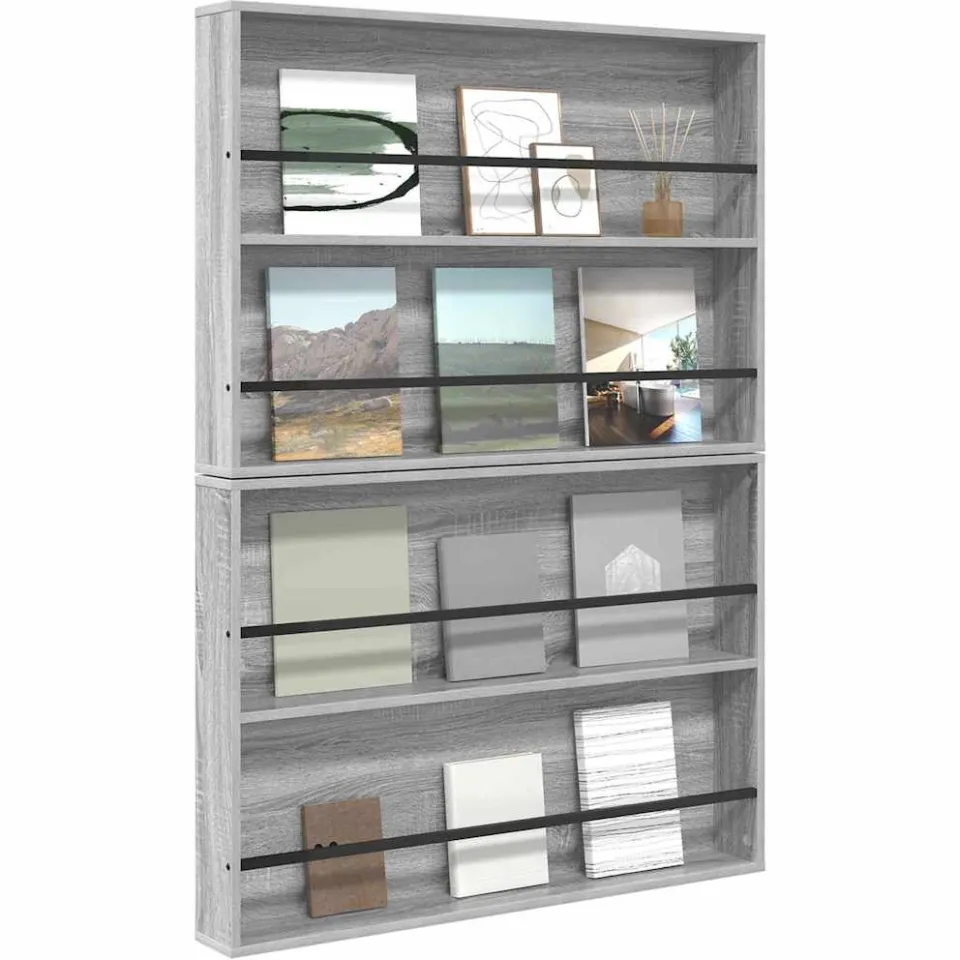 vidaXL Tijdschrift Rek met plank 2 st Grijs Sonoma 100 x 12 x 70 cm