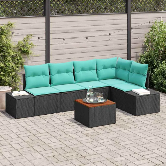 vidaXL Tuinbankenset 6 st Zwart en Turquoise poly rattan, foto 2