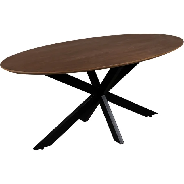 QUVIO Eettafel Sofia - Ovaal - 180x90 cm - Stalen kruispoot - Matrix poot - FSC® gecertificeerd mangohout - Bruin