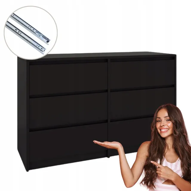 Fernika Komoda met 6 Laden - Zwart - 120 x 75,2 x 43 cm - Functioneel en Stijlvol