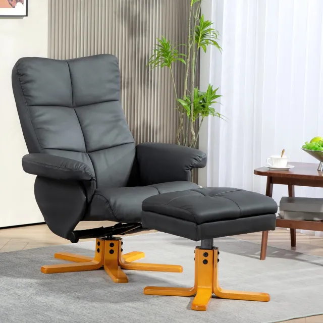 COVREO Relaxfauteuil 80x86x99 cm donkergrijs, kunstleer met hocker