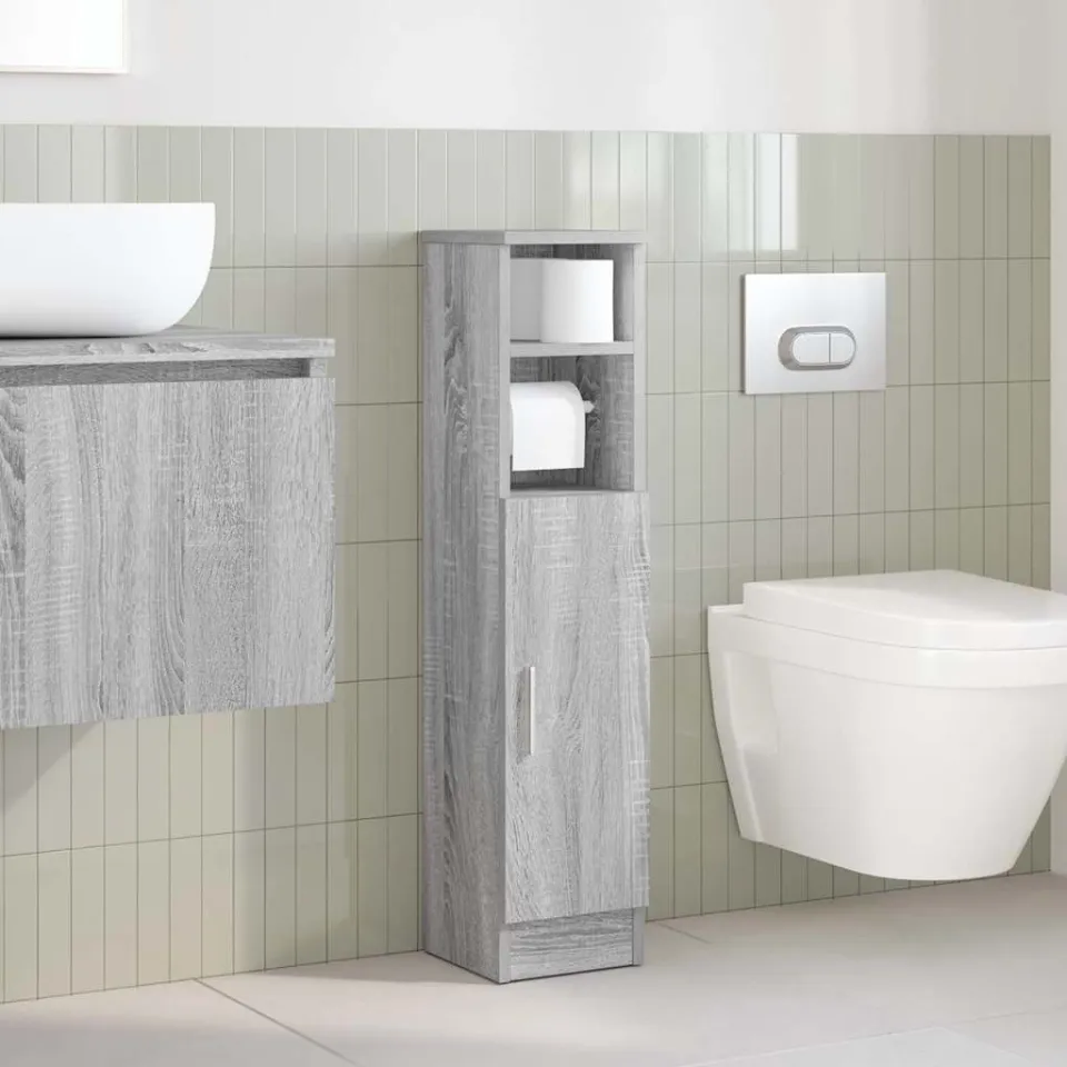 vidaXL Badkamerkast met rolhouder 20,5x22x90 cm grijs sonoma eiken, foto 2