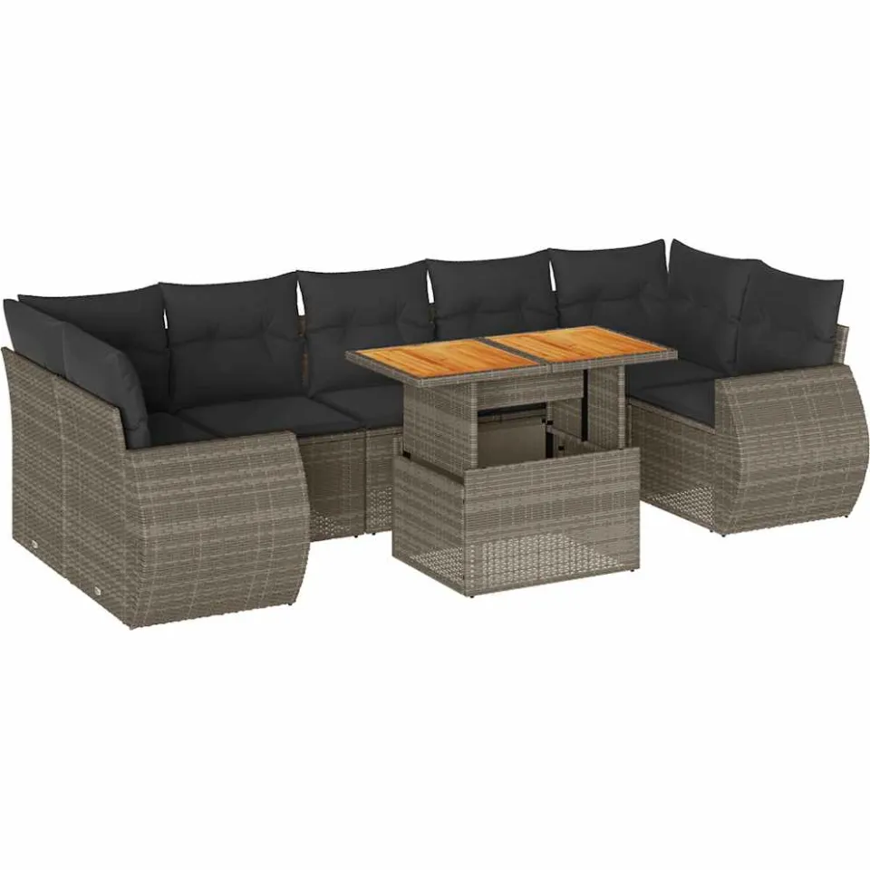 vidaXL 8-delige Loungeset met kussens poly rattan grijs, foto 3