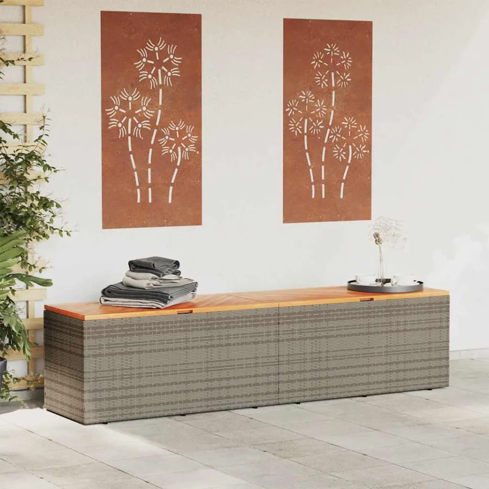 vidaXL Tuinbox 220x50x54 cm poly rattan en acaciahout grijs, foto 3