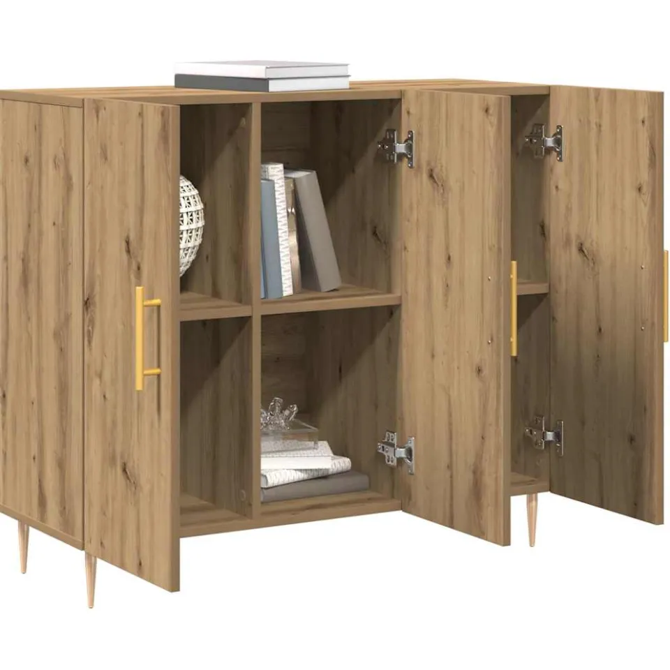 vidaXL Dressoir Artisan Eiken 90 x 34 x 80 cm Bewerkt hout Bruin