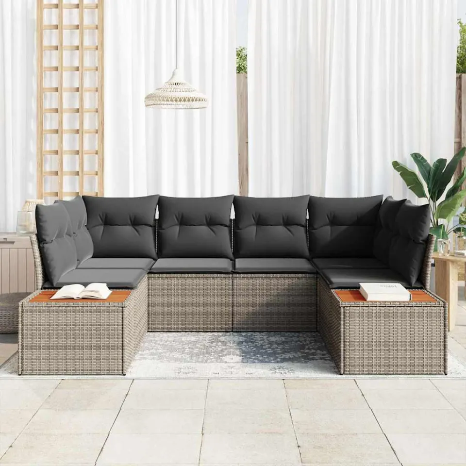 vidaXL Tuin Sofa Set 6 st Grijs poly rattan, foto 3