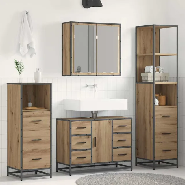 vidaXL Badkamermeubelset 4 st Artisan Eiken Bewerkt hout, foto 2