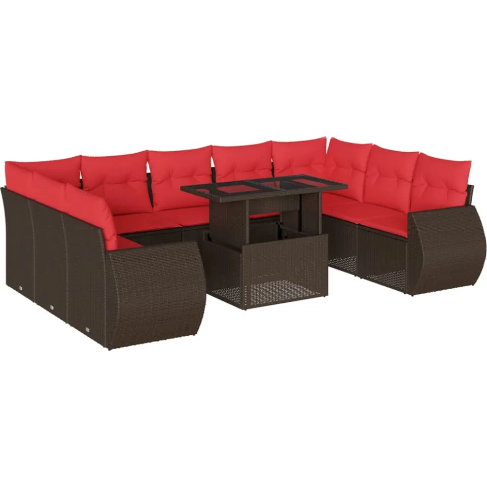 vidaXL 10-delige tuinbankset met kussens, bruin polyrotan, foto 3