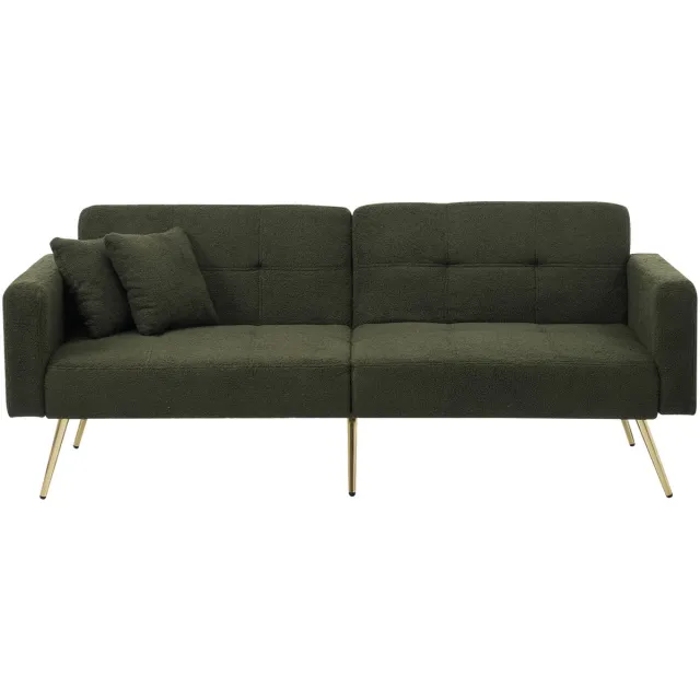 Zubaliya Slaapsofa met lamsvachtlook en gouden poten - met slaapfunctie - 1-2 personen - crème wit - traploos verstelbare rugleuning - opbergvakken in armleuningen - stevig massief houten frame