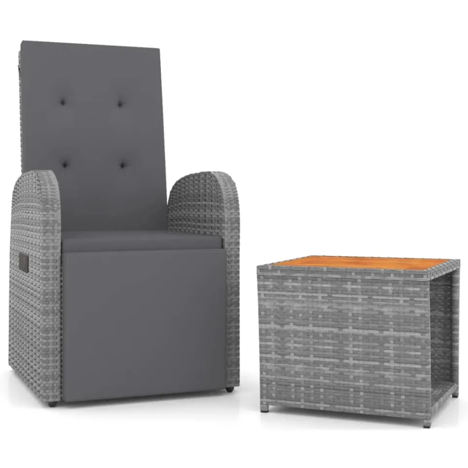 vidaXL 2-delige Loungeset poly rattan en massief acaciahout grijs