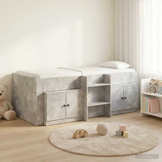 vidaXL Loft Bed Frame met Kast met opslag 3 st Betongrijs Bewerkt hout