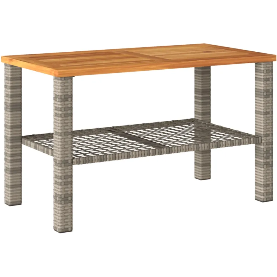 vidaXL Tuintafel 70x38x42 cm poly rattan en acaciahout grijs